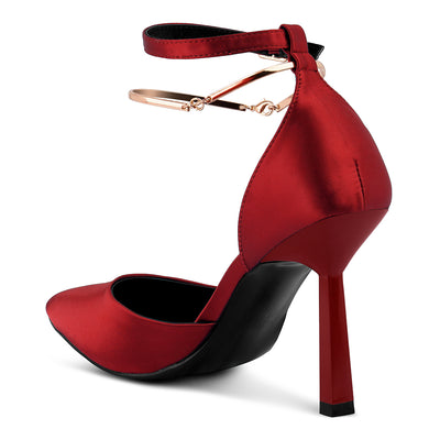 Satin High Heeled Anklet Sandals In Red