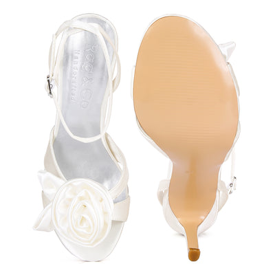 rose bow satin heeled sandals#color_white