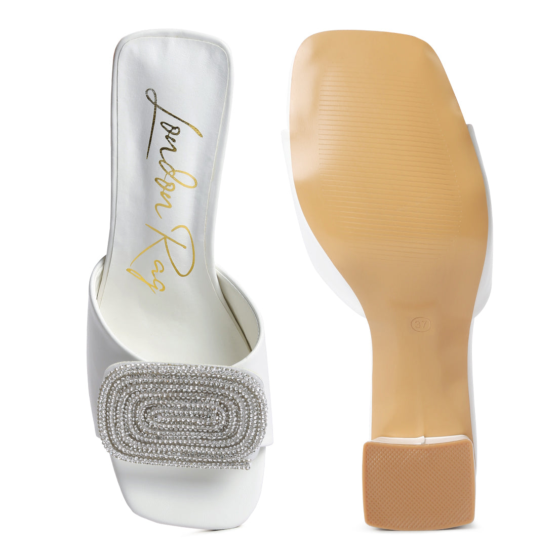 rhinestones embellished slip on sandals#color_white