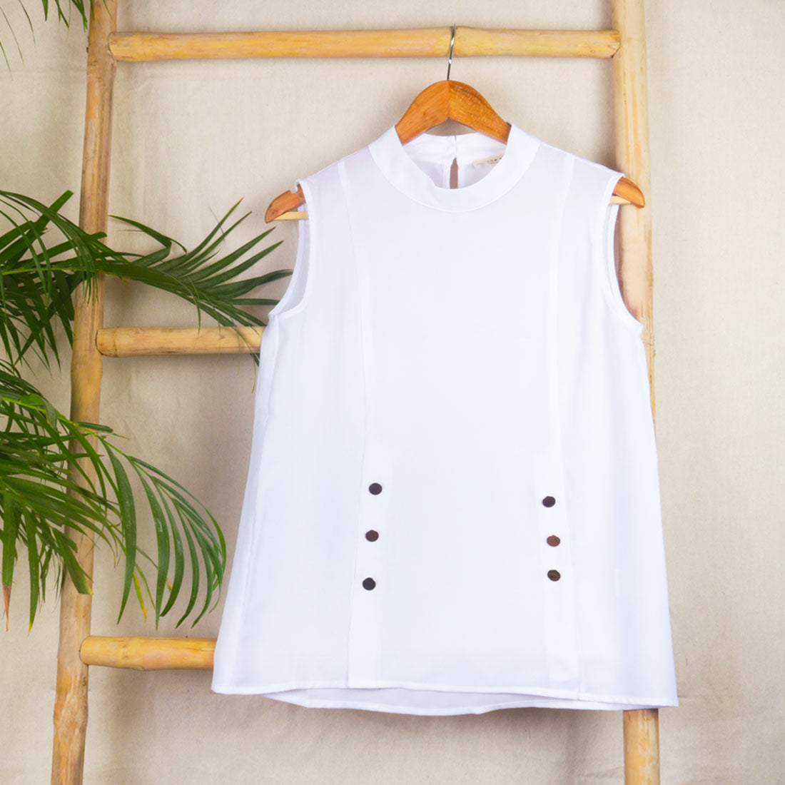 White High Neck Casual Top - White