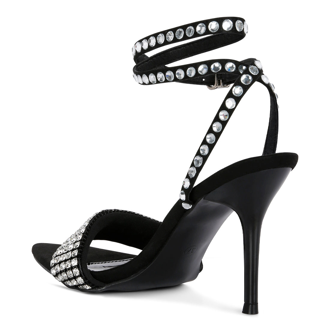 Black High Heeled Diamante Sandals