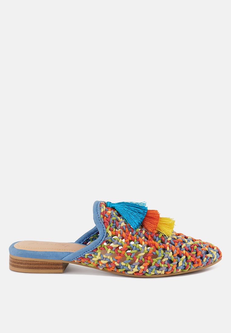 Women Cotton Mesh Tasseled Mules