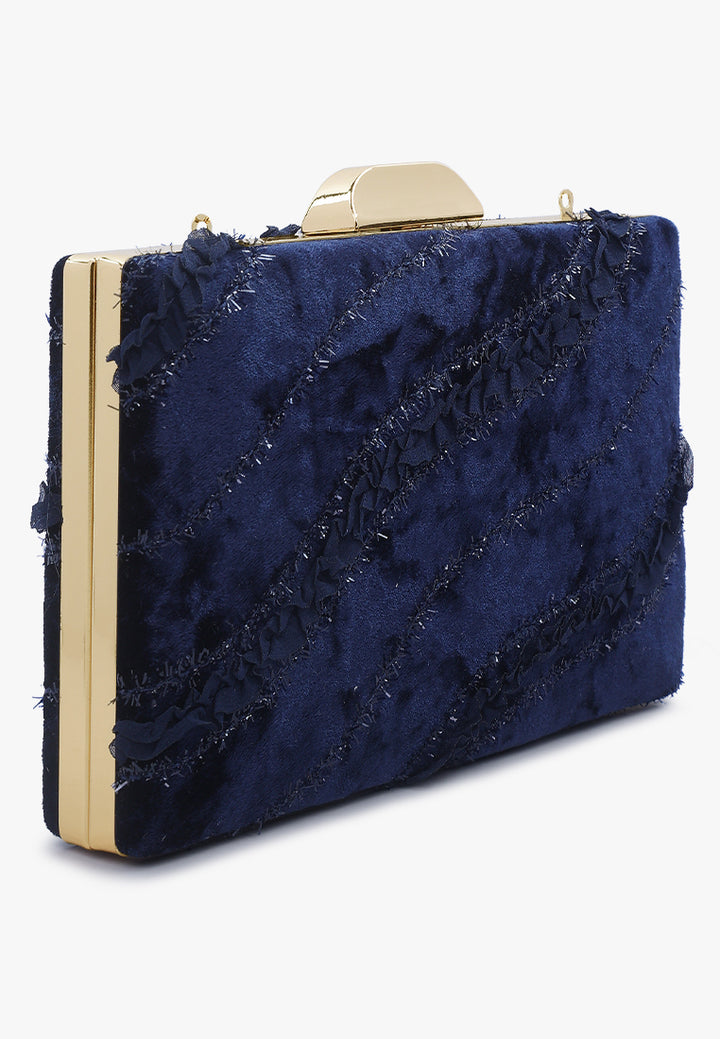 velvet ribbon clutch bag#color_navy