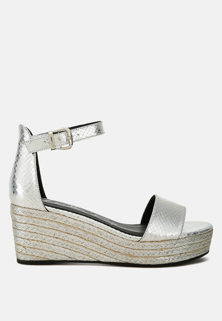 faux leather snake wedge espadrilles#color_silver
