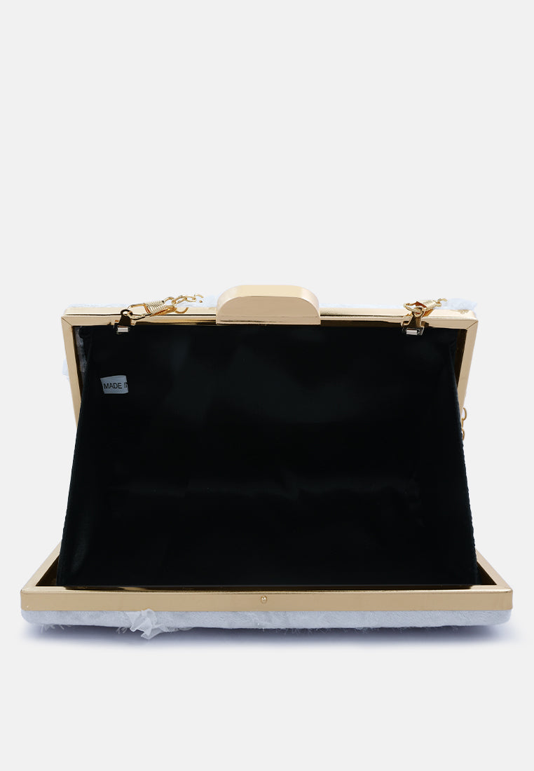 velvet ribbon clutch bag#color_silver