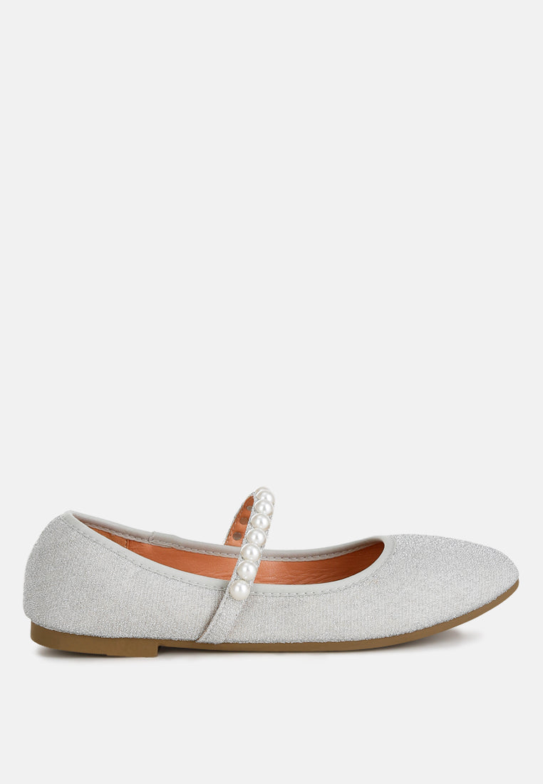 women pearl strapped glitter ballerinas#color_silver