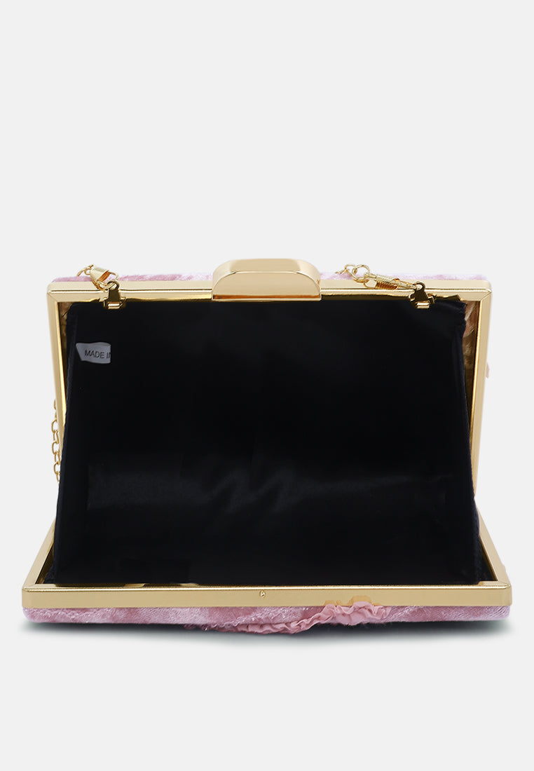 velvet ribbon clutch bag#color_pink