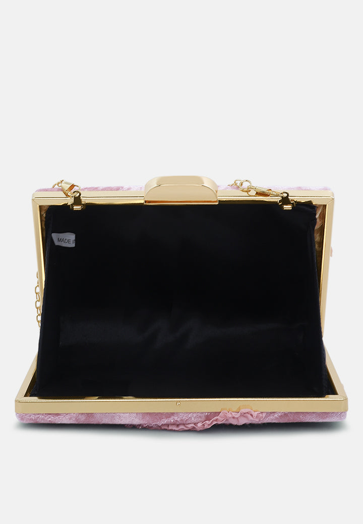 velvet ribbon clutch bag#color_pink