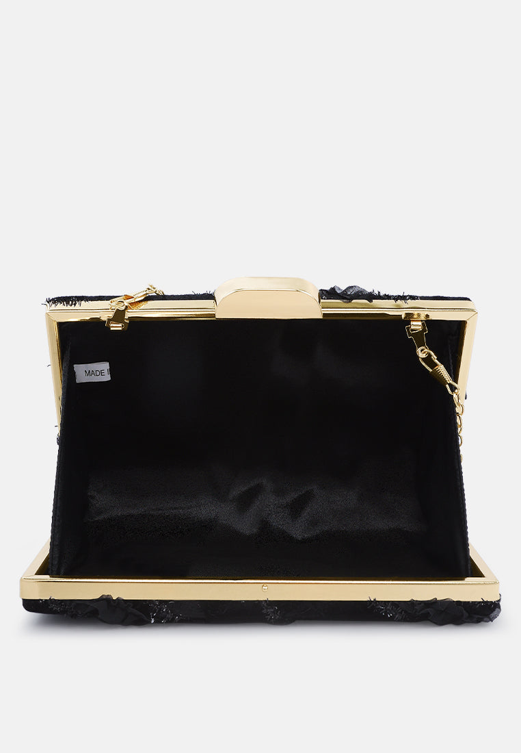 velvet ribbon clutch bag#color_black