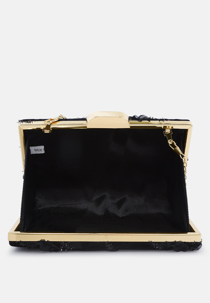 velvet ribbon clutch bag#color_black