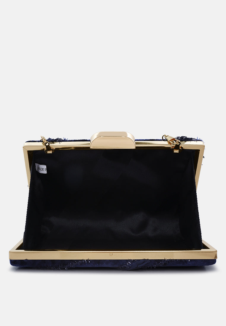 velvet ribbon clutch bag#color_navy