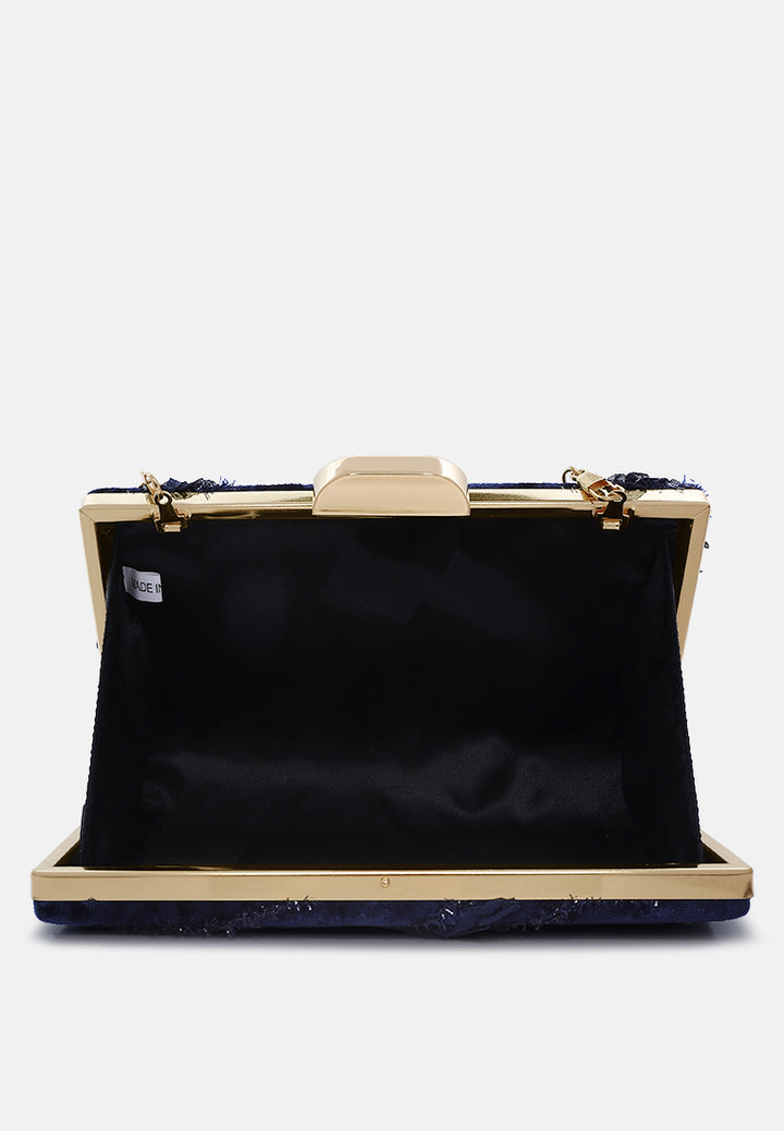 velvet ribbon clutch bag#color_navy