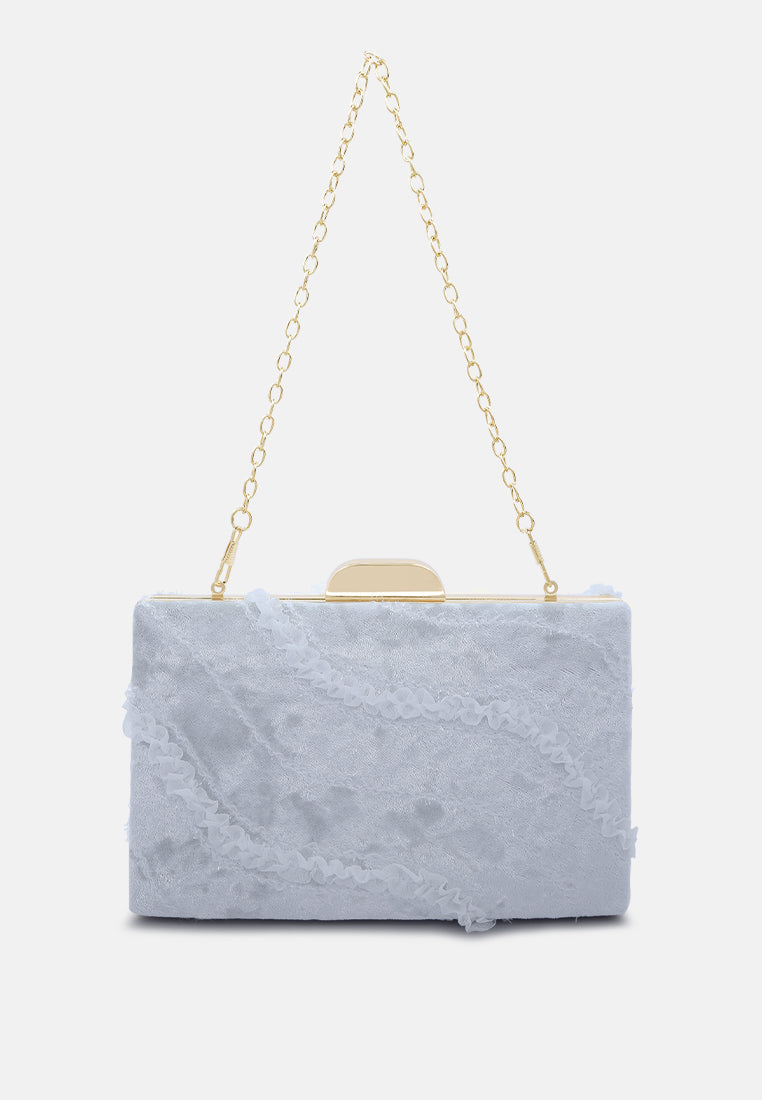 velvet ribbon clutch bag#color_silver