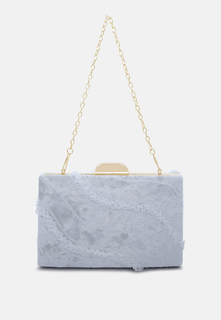 velvet ribbon clutch bag#color_silver