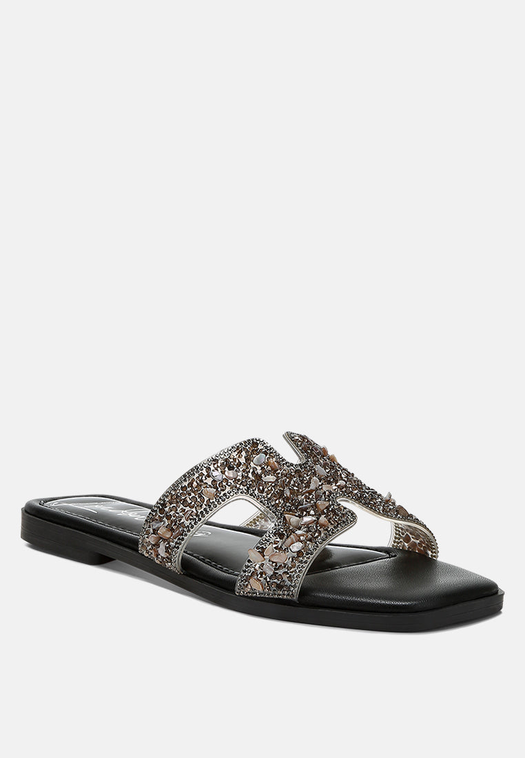 women rhinestone detail cut-out flats#color_black