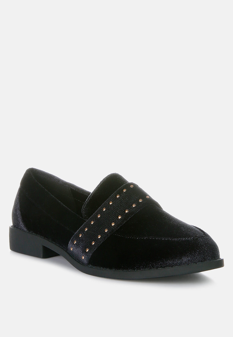 women walkin stud detail velvet loafers#color_black