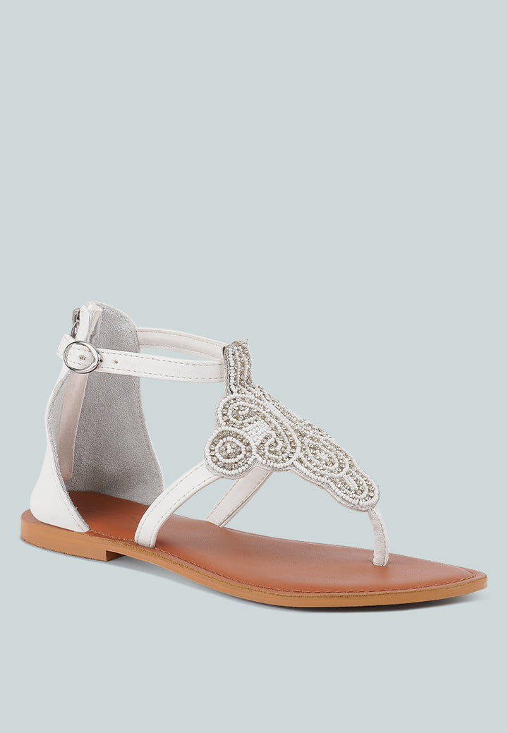 Beads And Rhinestones Flat Sandals