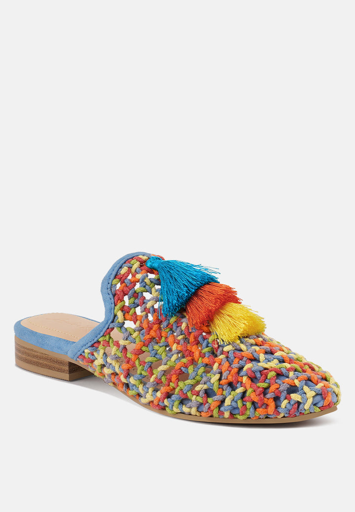 Women Cotton Mesh Tasseled Mules