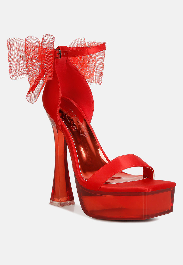 satin clear high heeled bow sandals#color_red