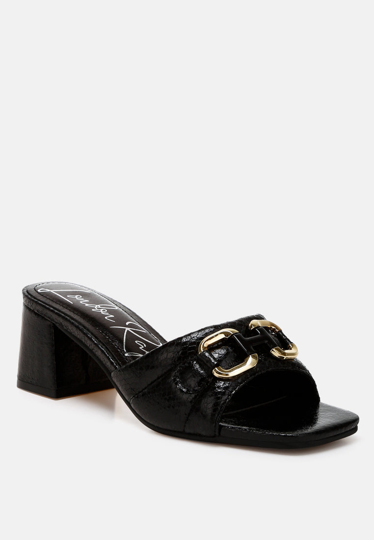 women horsebit detail snake print sandals#color_black