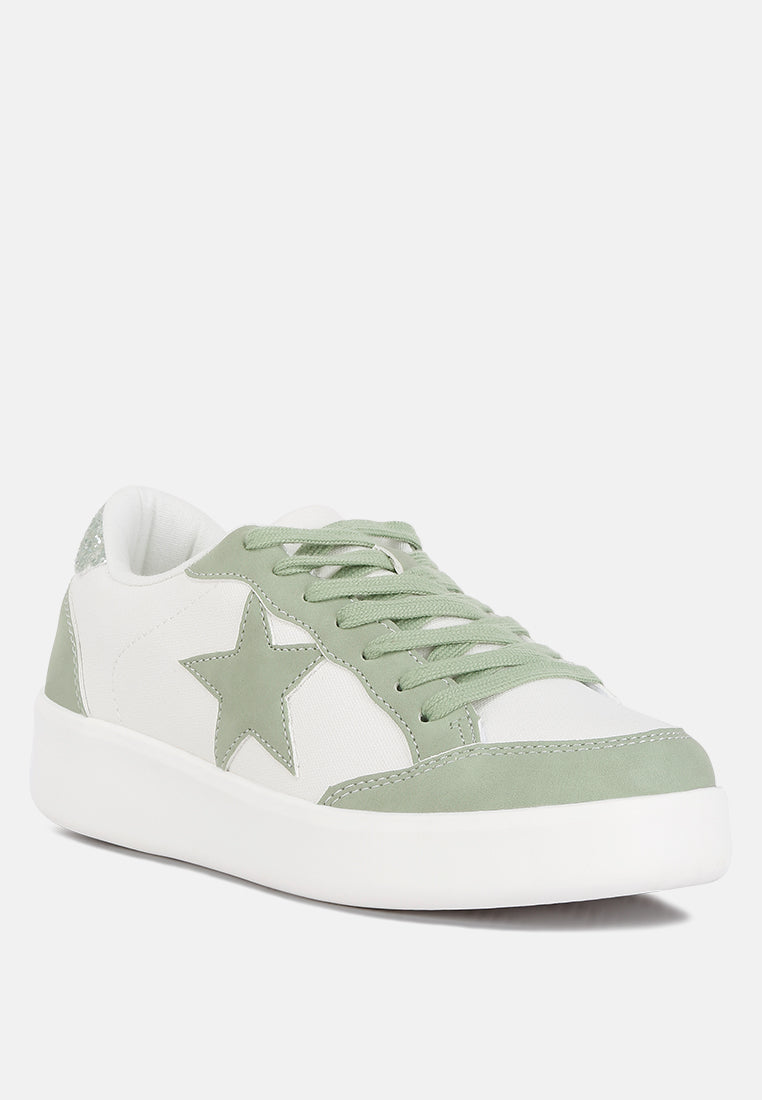 women glitter detail star applique sneakers#color_green
