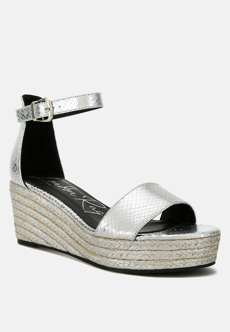 faux leather snake wedge espadrilles#color_silver