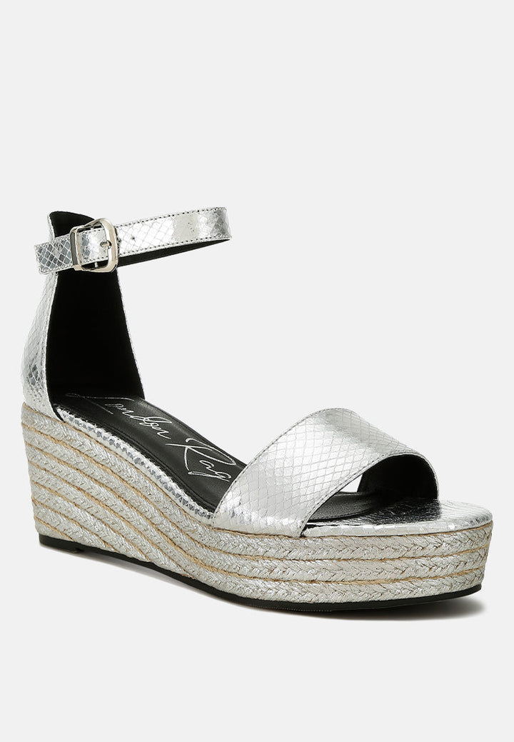 faux leather snake wedge espadrilles#color_silver