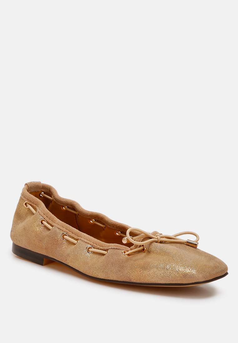 women drawstring bow ballerinas#color_beige