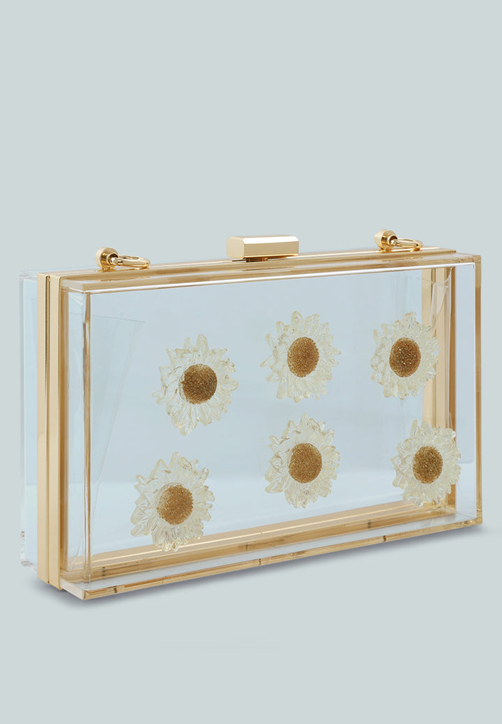 Daisy Detail Clear Clutch Bag