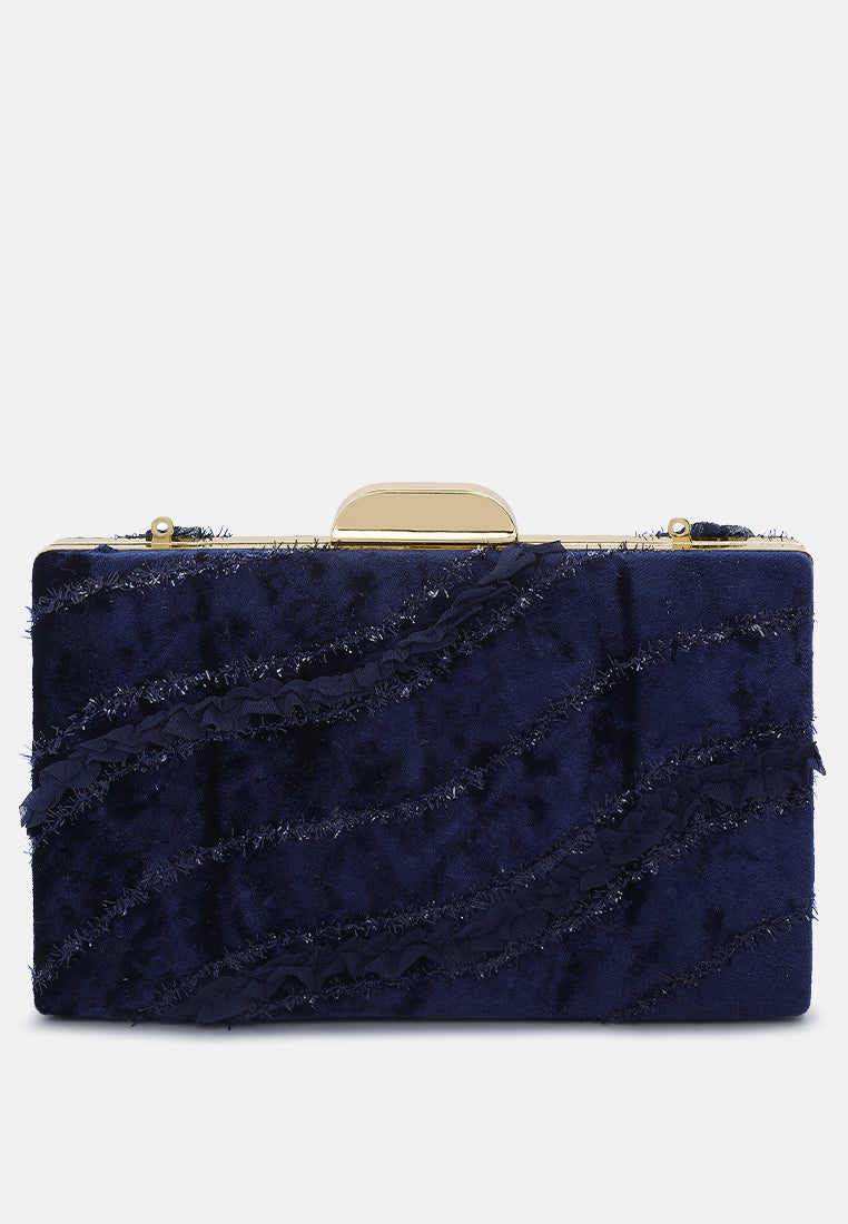 velvet ribbon clutch bag#color_navy