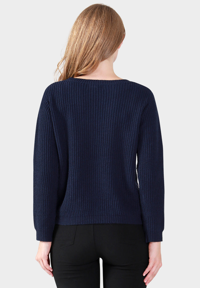 Women Long Sleeve Sweater Draw String Detail