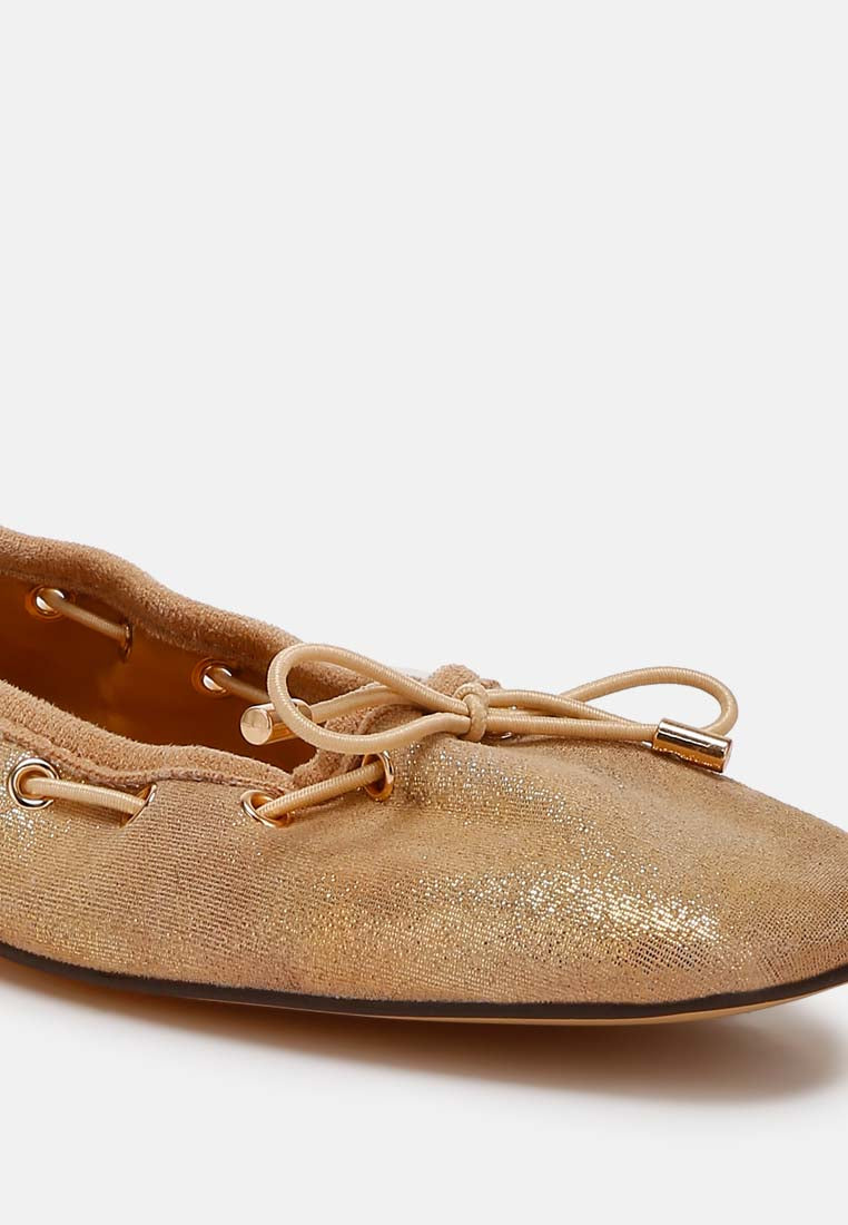 women drawstring bow ballerinas#color_beige