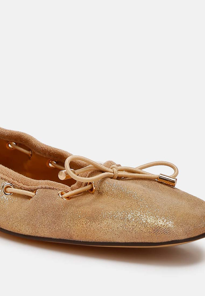 women drawstring bow ballerinas#color_beige
