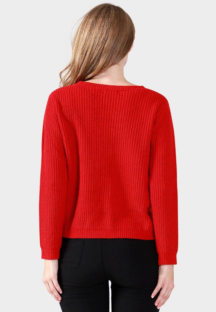 Women Long Sleeve Sweater Draw String Detail