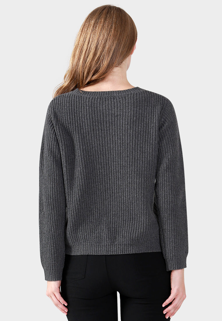 Women Long Sleeve Sweater Draw String Detail