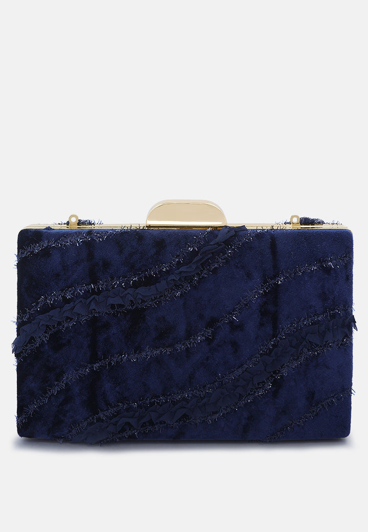 velvet ribbon clutch bag#color_navy