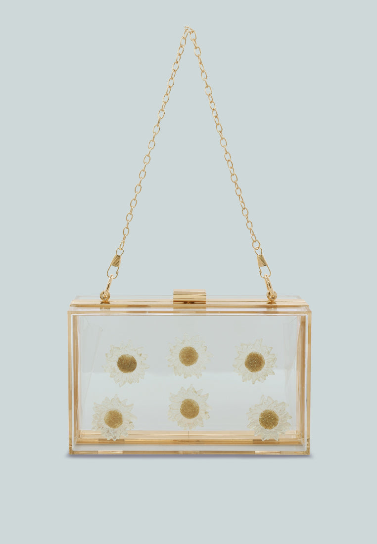 Daisy Detail Clear Clutch Bag