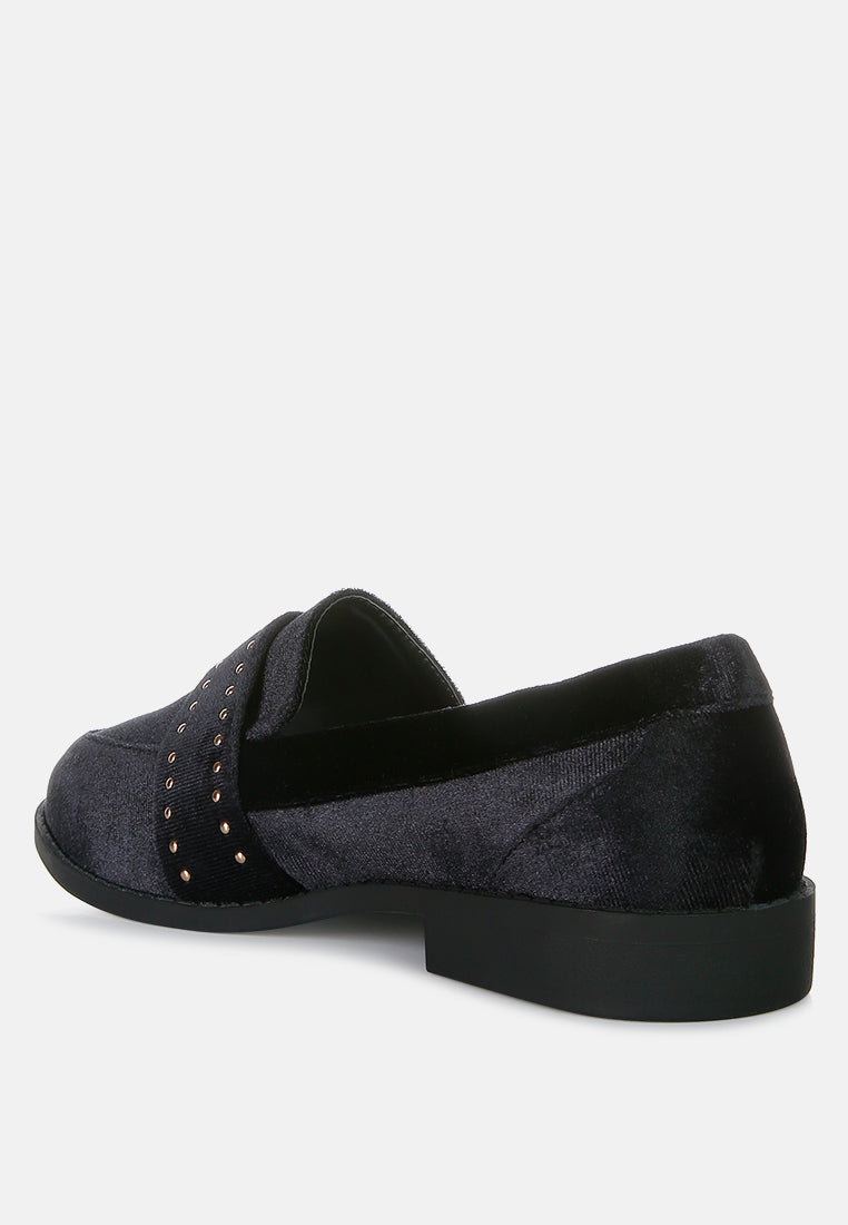 women walkin stud detail velvet loafers#color_black