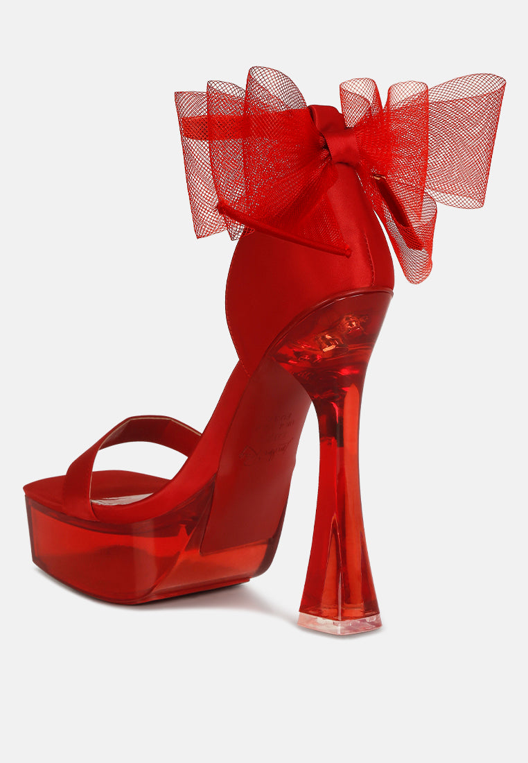 satin clear high heeled bow sandals#color_red