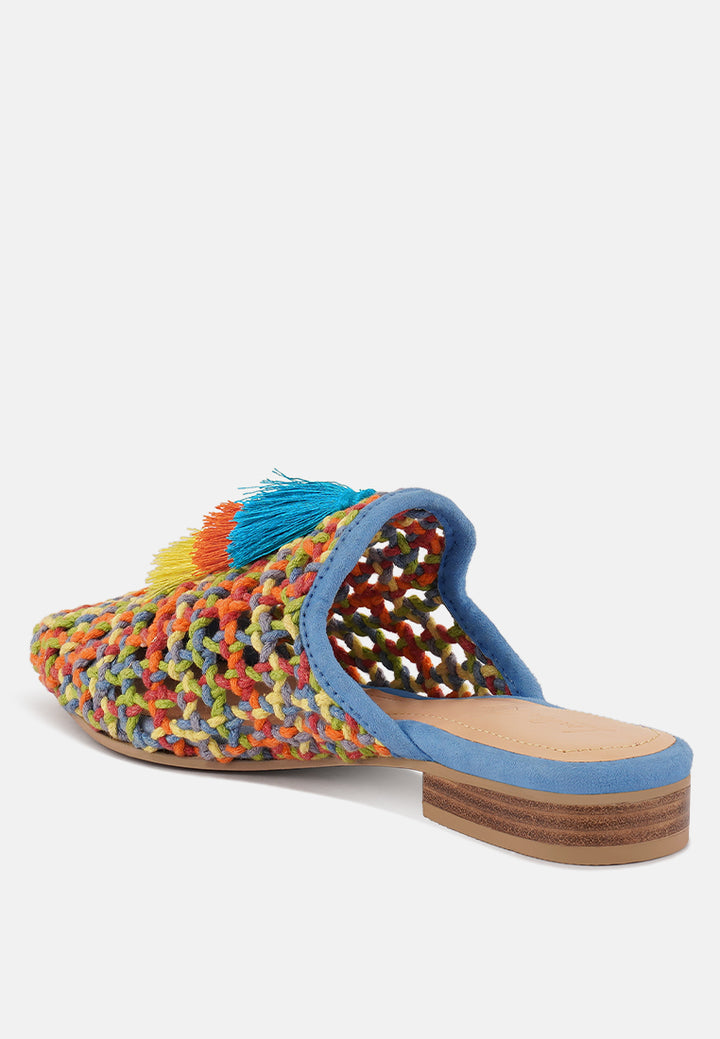 Women Cotton Mesh Tasseled Mules
