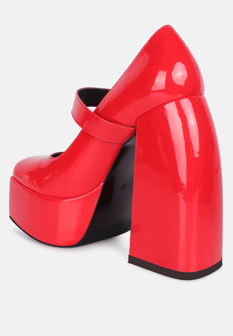 women high platform heel mary jane sandals#color_red