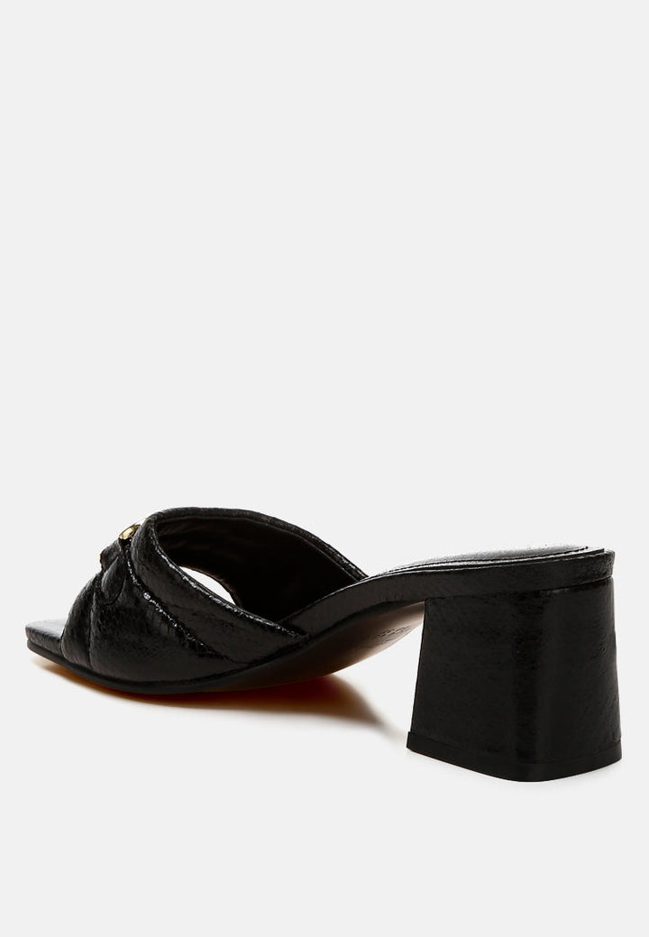 women horsebit detail snake print sandals#color_black