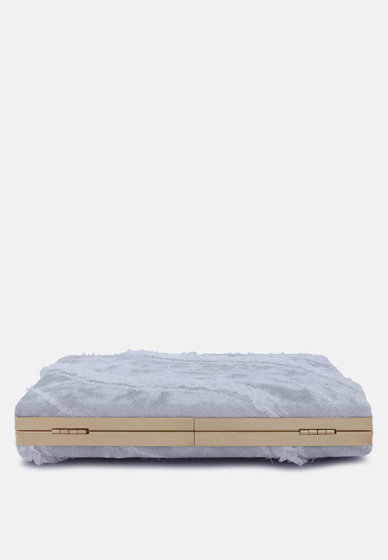 velvet ribbon clutch bag#color_silver