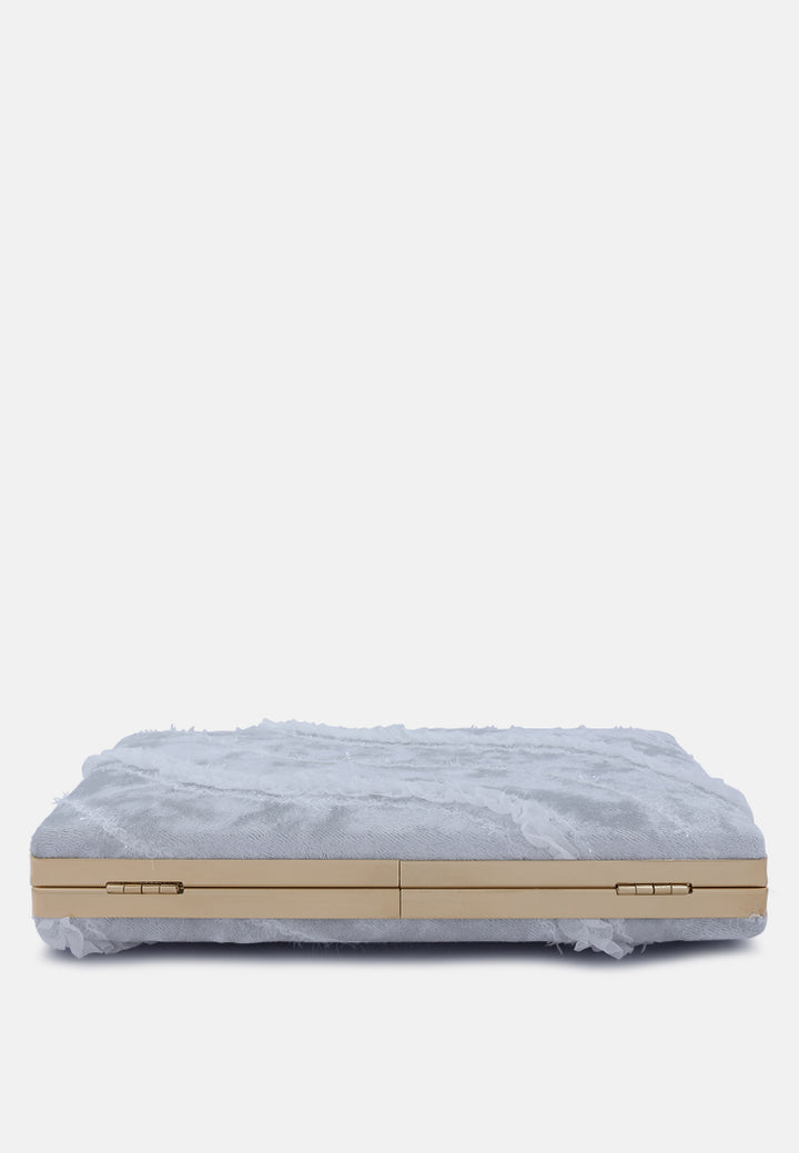 velvet ribbon clutch bag#color_silver