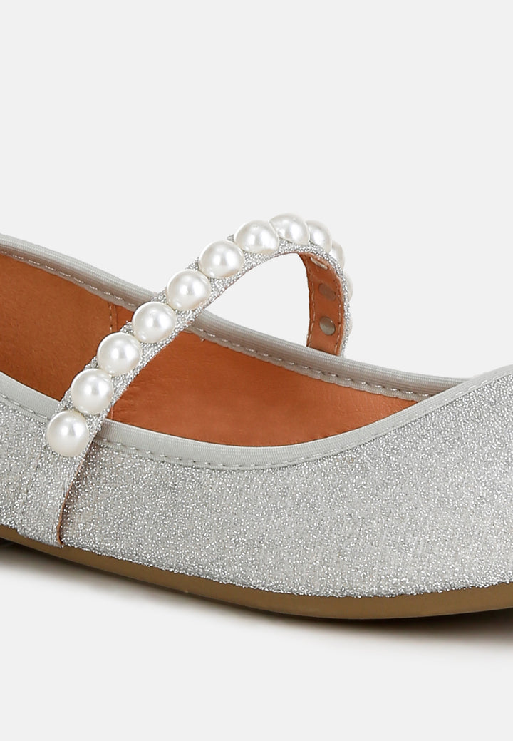 women pearl strapped glitter ballerinas#color_silver