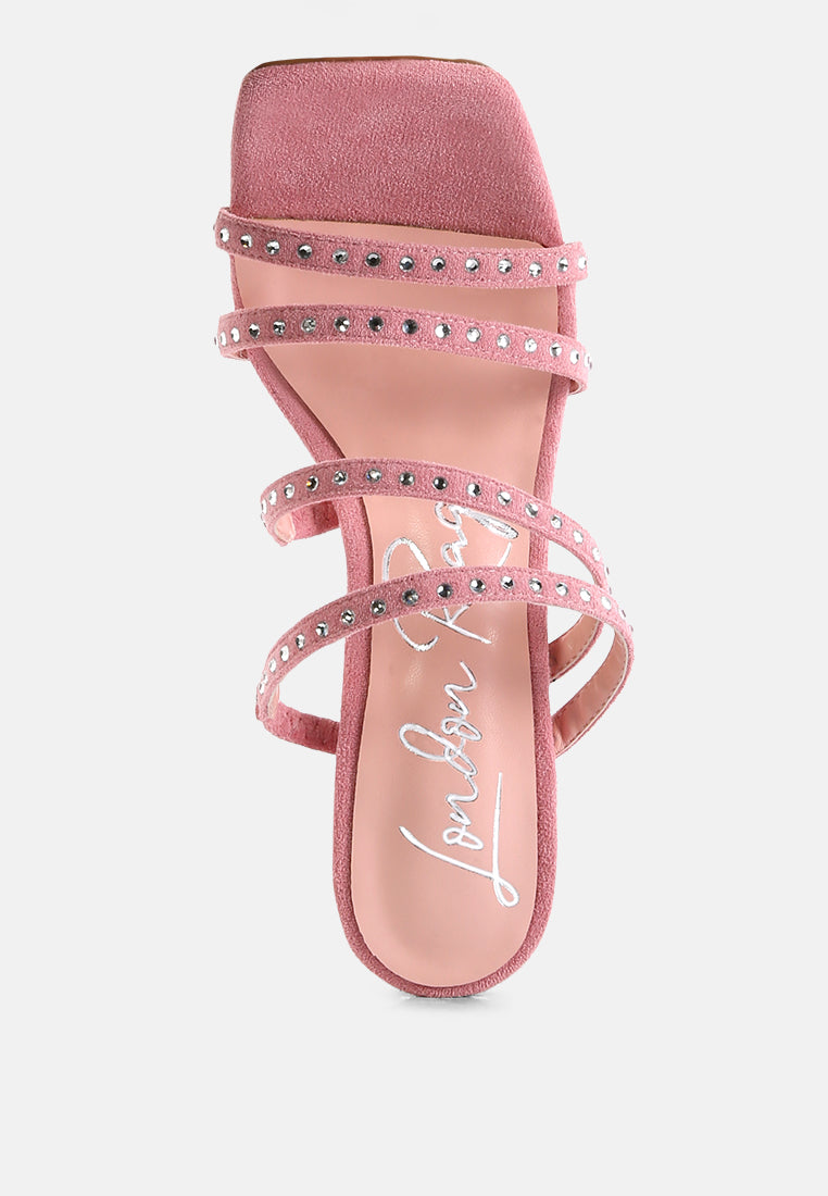 women high heel multi strap sandals#color_pink