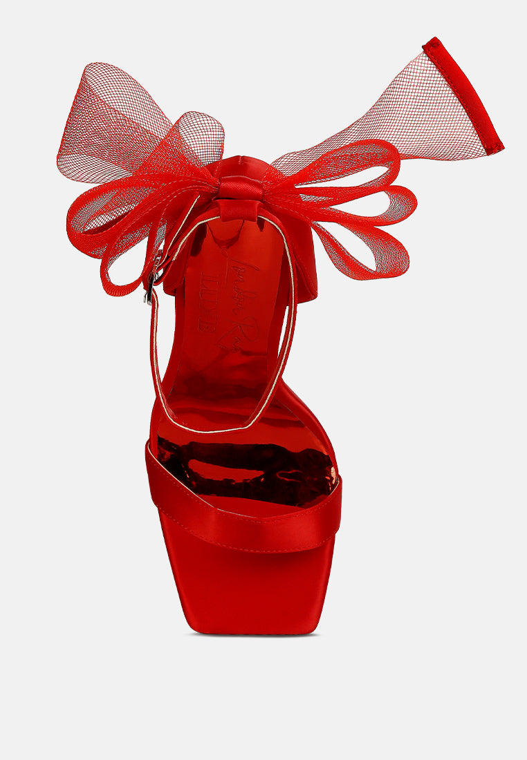 satin clear high heeled bow sandals#color_red