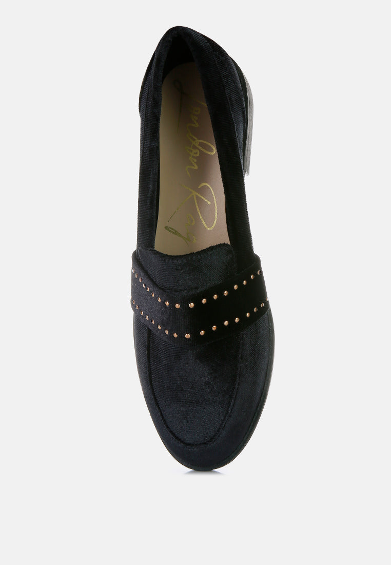 women walkin stud detail velvet loafers#color_black
