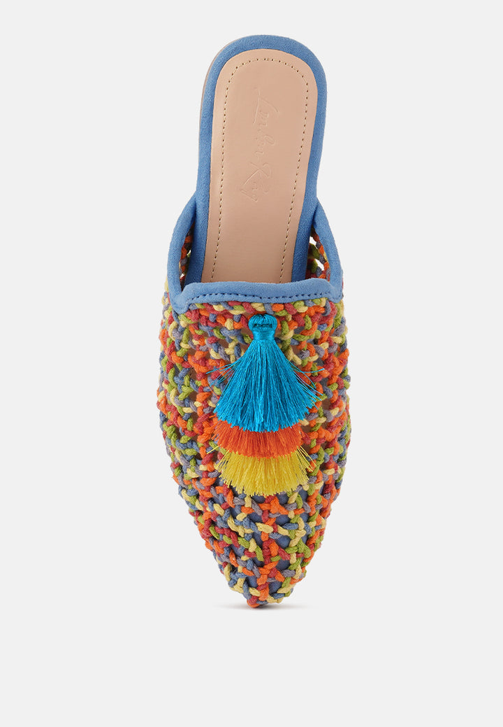Women Cotton Mesh Tasseled Mules
