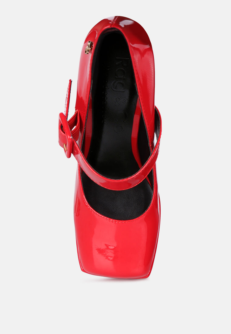 women high platform heel mary jane sandals#color_red